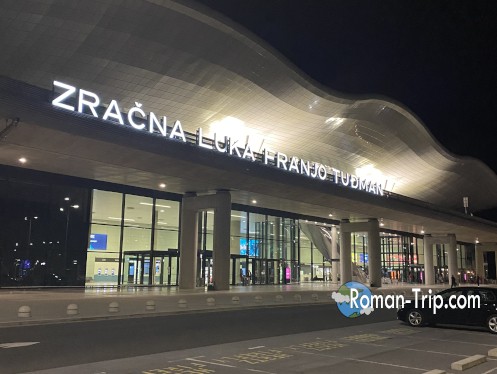 The exterior view of Zagreb Airport showing the main terminal building.