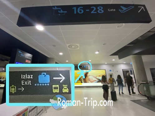 The route to follow immediately after landing at Zagreb Airport, from disembarkation to baggage claim.