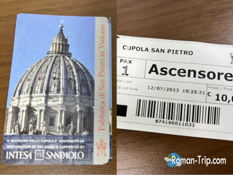 サンピエトロ寺院のクーポラ入場チケット（実物）。バチカンでの貴重な体験の証。/ Actual entry ticket to the cupola of St. Peter's Basilica — a tangible memento of a special Vatican experience.