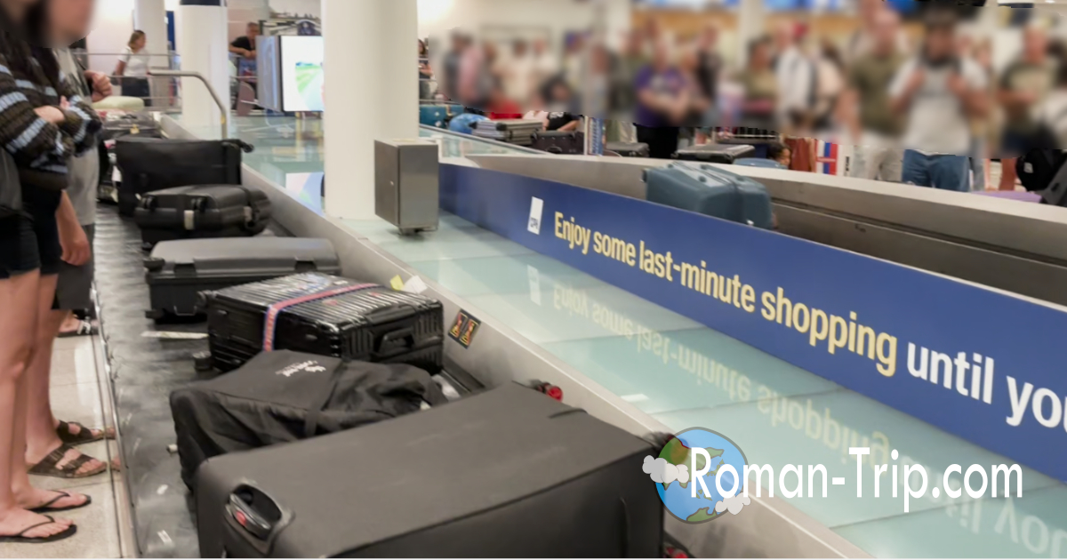 ロストバゲージの荷物とついに再会した感動の瞬間。航空会社の職員と共にバゲージクレームへ向かったシーン。/ Emotional moment of reuniting with lost luggage, heading to the baggage claim area accompanied by airline staff.