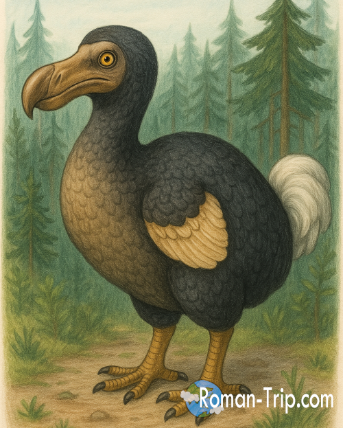 かつてモーリシャスに生息していた絶滅鳥ドードーのイラスト。島の象徴として今も多くの場所で親しまれている。/ Illustration of the extinct dodo bird once native to Mauritius, still cherished today as a symbol of the island.