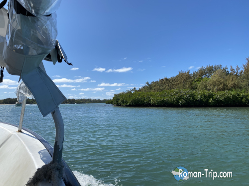 イル・オ・セルフ行きの渡し船から眺めたモーリシャスの海。風を感じながらエメラルドブルーの水面がきらめく。/ Ocean view from the ferry to Île aux Cerfs, Mauritius — the emerald-blue waters shimmering under the tropical breeze.