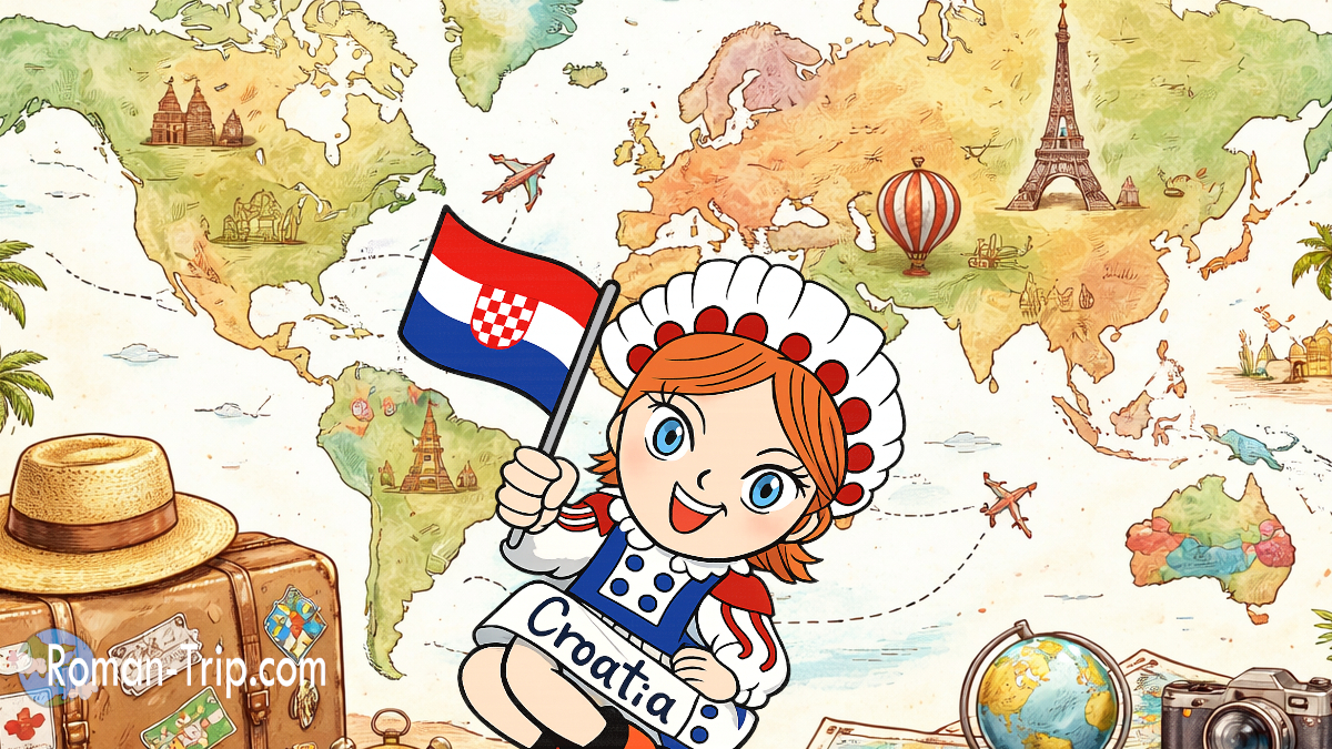 世界地図を背景に、旅立つ踊り子を描いたイメージイラスト。一人旅のメリットである自己成長や行動力、世界へ踏み出す楽しさを象徴する。/ An illustration of a dancer setting off on a journey against a world map background, symbolizing the benefits of solo travel such as self-growth, independence, and the joy of stepping into the wider world.