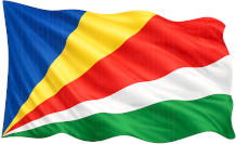 セーシェルの国旗のイラスト。青・黄・赤・白・緑の放射状のデザインが特徴で、国の未来や団結、自然の豊かさを象徴している。 / Illustration of the Seychelles national flag, featuring blue, yellow, red, white, and green rays symbolizing the nation’s future, unity, and natural beauty.